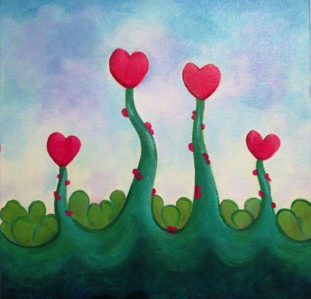 Maxine Burnery |Hearts on the Move 2| acrylic  26 x 26x 4 cm|  McATamney Gallery and Design Store |Geraldine NZ
